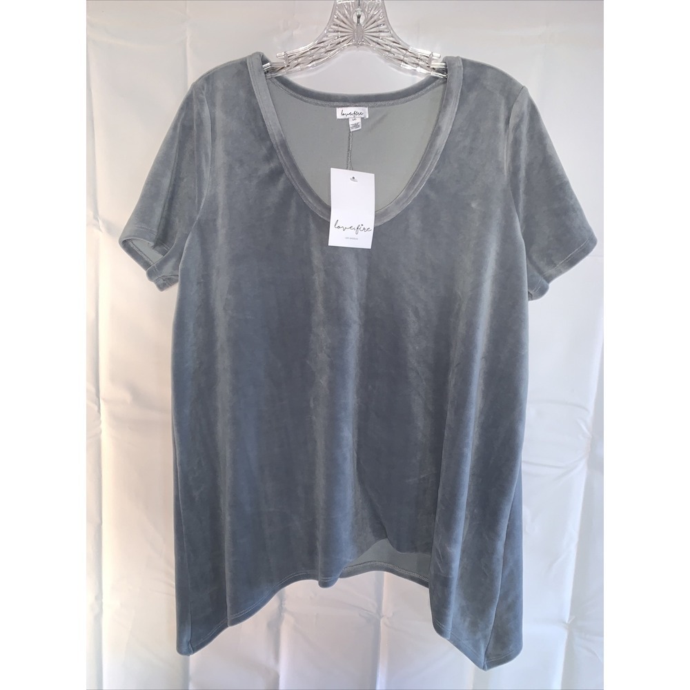 Anthropologie Love Fire Polyester Suede Womans Top Small Solid Gray Short Sleeve